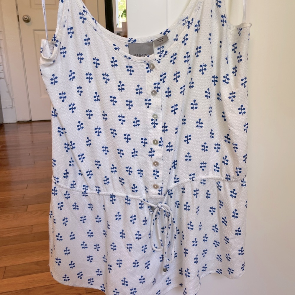 Blue and White Floral peplum tank top